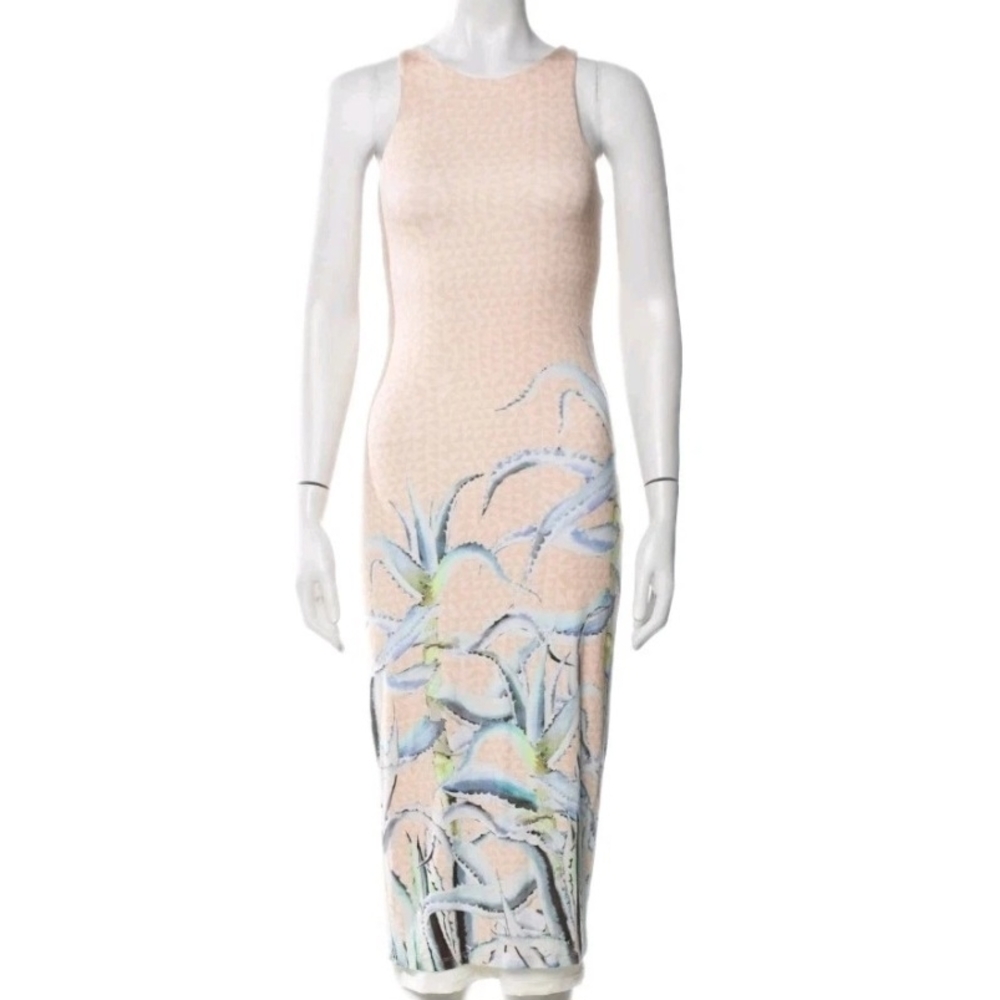 Mara Hoffman Swim Dress Soft Modal Sz‎ S Maxi pink Pastel Succulents Aloe Print